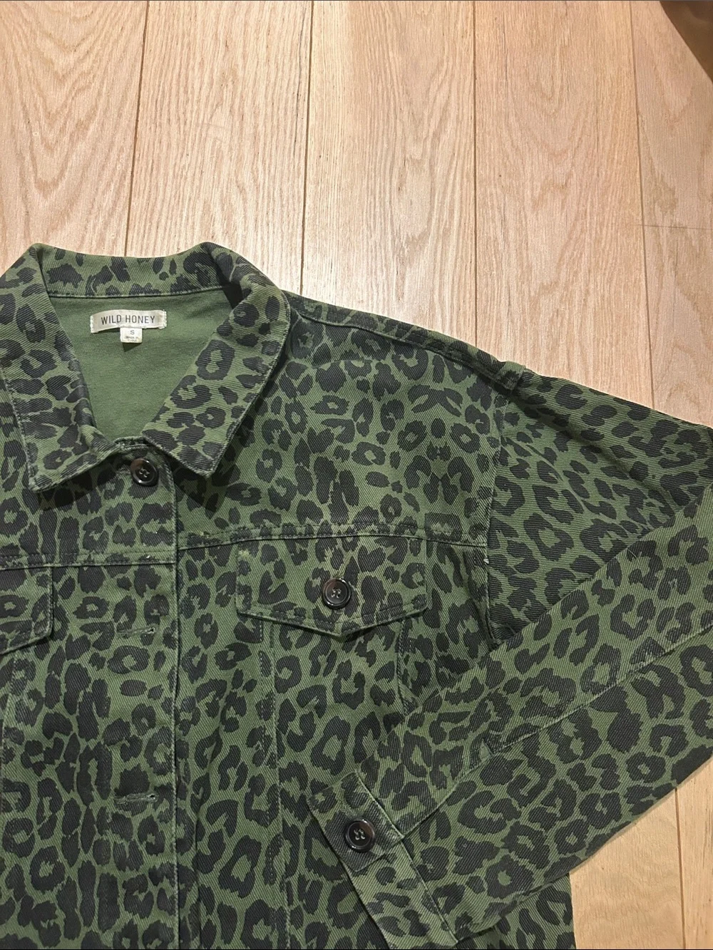 Wild Honey Green Leopard Print Jean Jacket